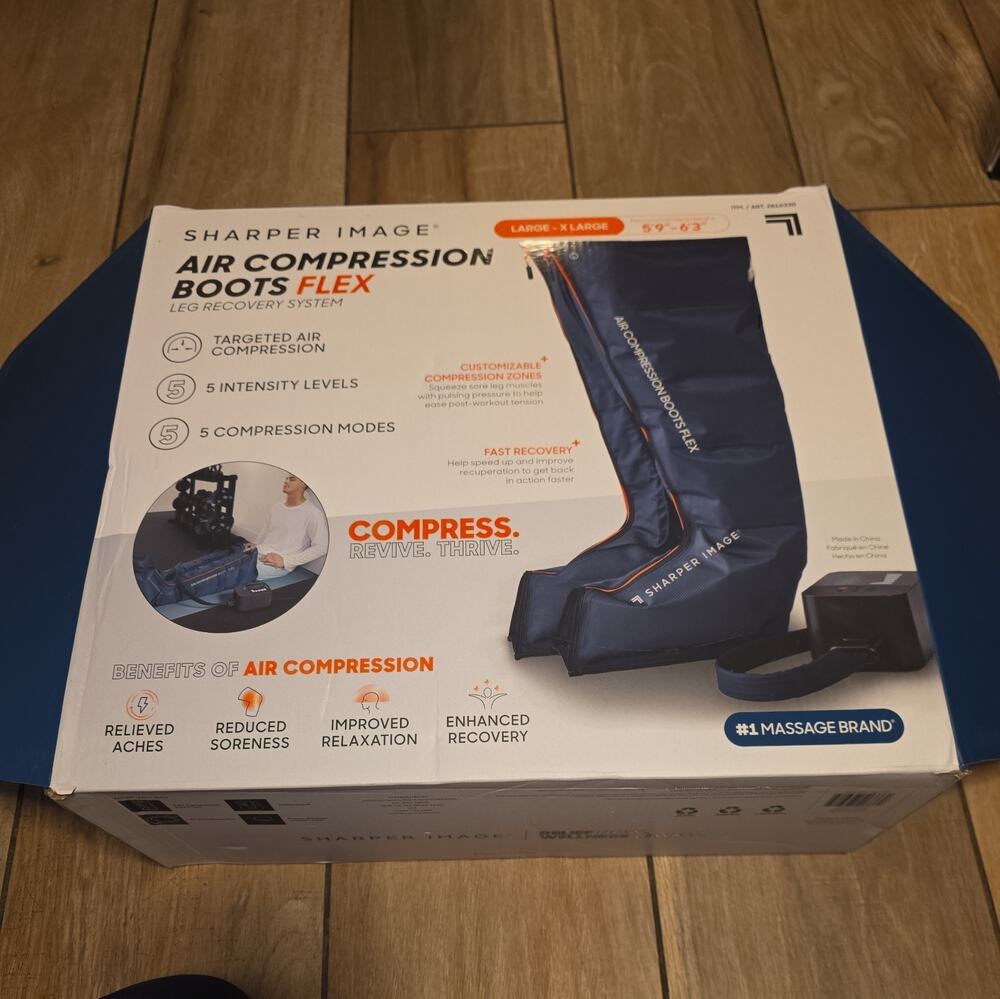 Sharper Image Air Compression Boots Large/XL 5 Intensities, 5 Massages - Blue